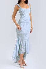Retro Textured Surface Ruched Maxi Dress