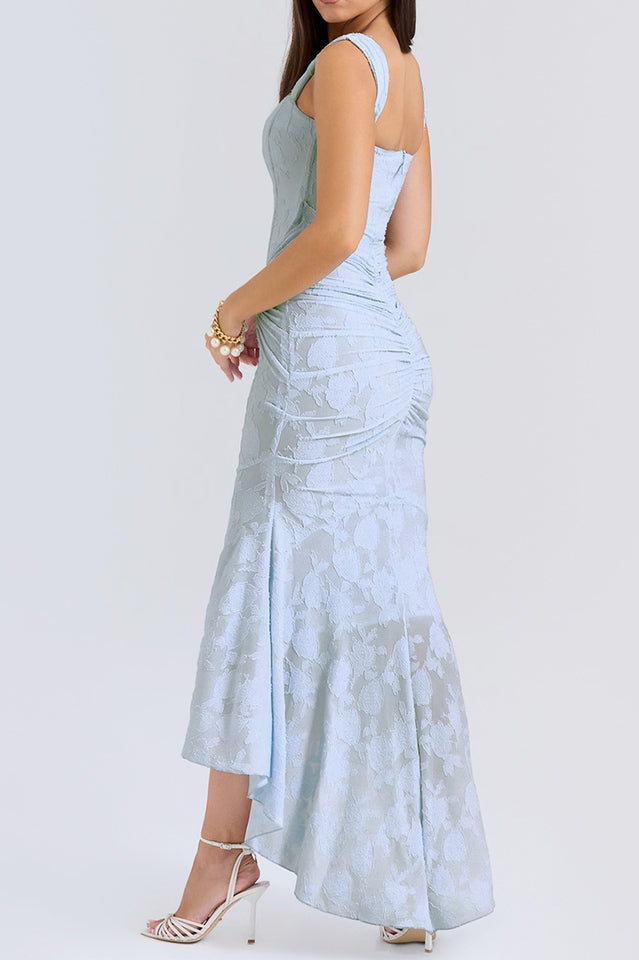 Retro Textured Surface Ruched Maxi Dress