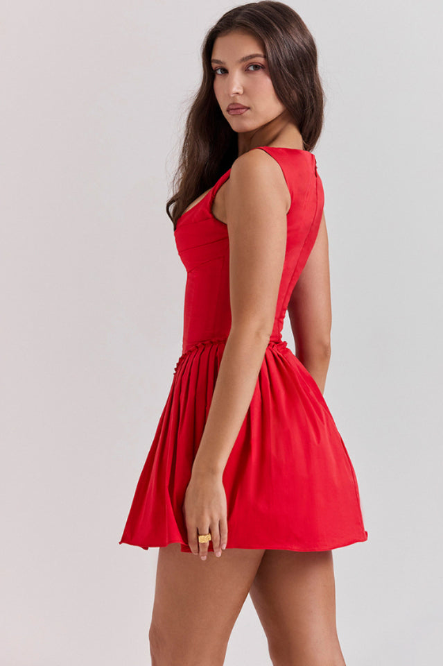 Chic Pleated Waist Mini Dress