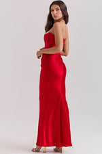 Off Shoulder Paneled Satin Midi Dress