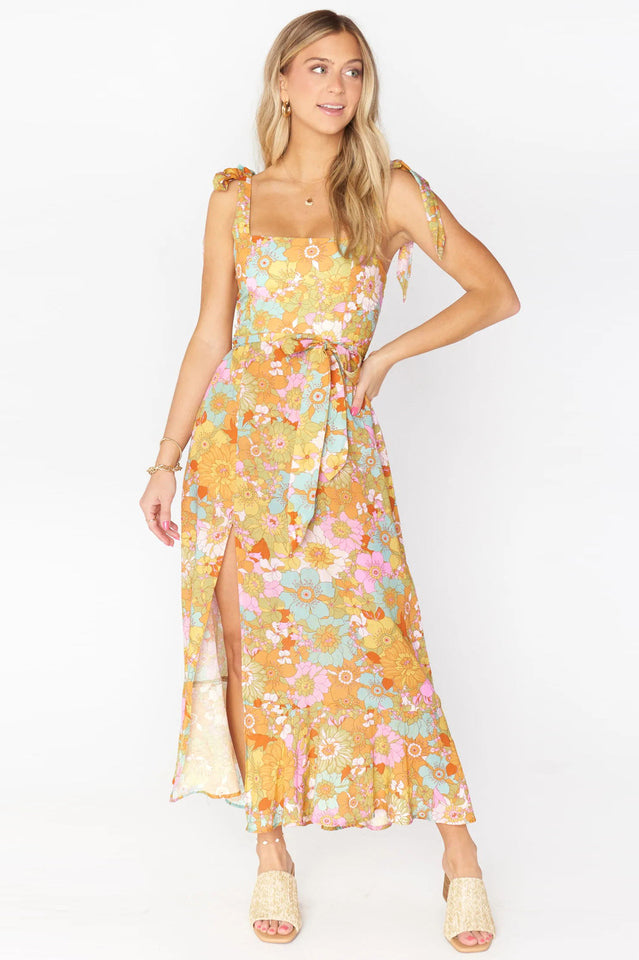 Spring Floral Sleeveless Midi Dress