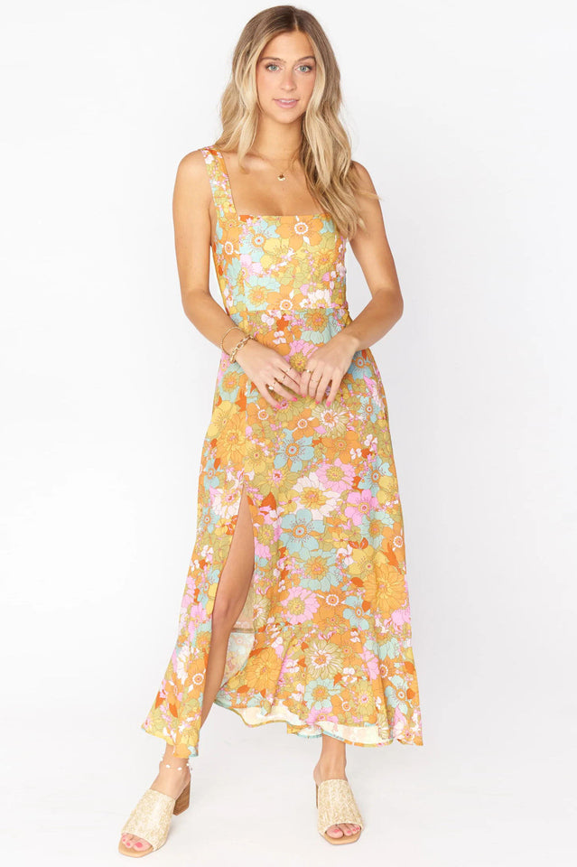 Spring Floral Sleeveless Midi Dress