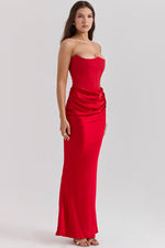 Off Shoulder Paneled Satin Midi Dress