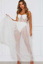 White Tulle Mesh Bandeau Maxi Dress