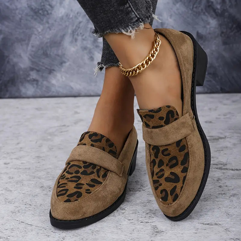 Leopard Print Pointed Toe Loafers