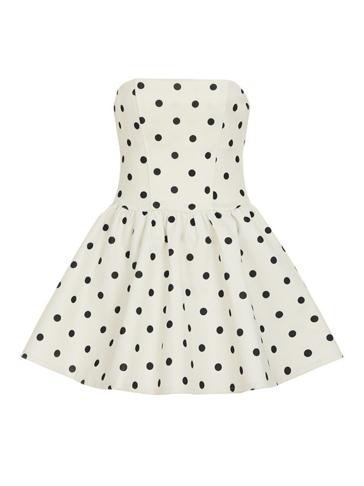 Beige Polka Dot Strapless Mini Dress