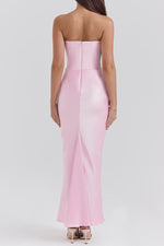 Off Shoulder Paneled Satin Midi Dress