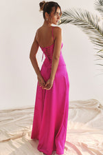 Elegant Satin Lace Up Back Maxi Dress