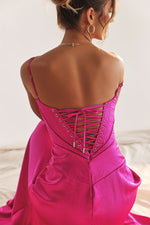 Elegant Satin Lace Up Back Maxi Dress