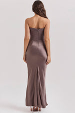 Off Shoulder Paneled Satin Midi Dress