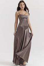 Elegant Satin Lace Up Back Maxi Dress