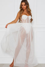 White Tulle Mesh Bandeau Maxi Dress
