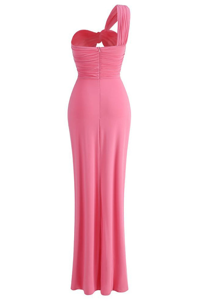 One Shoulder Pleated Maxi Dress