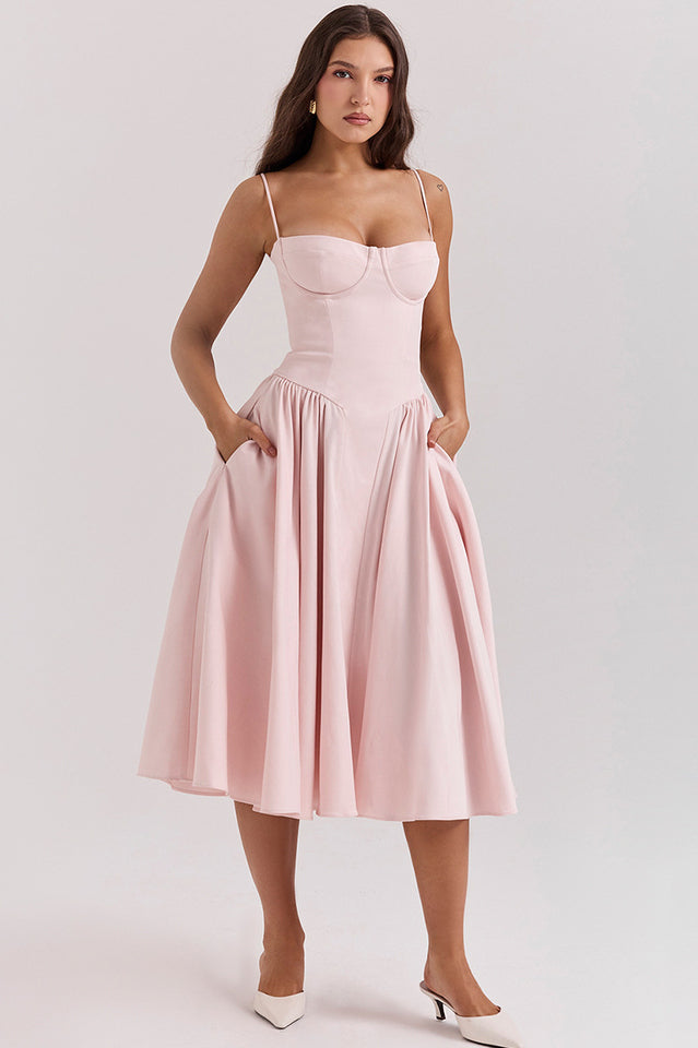 Elegant Pleated Waist Corset Sundress