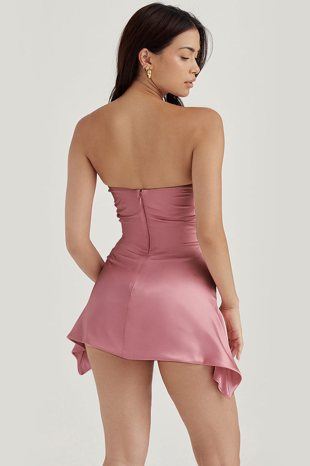 Solid Strapless Satin Mini Dress