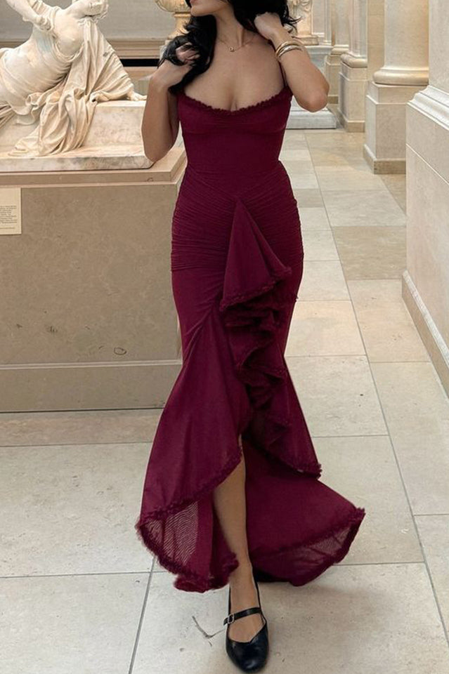 Glam Ruffled Front Ruched Gown