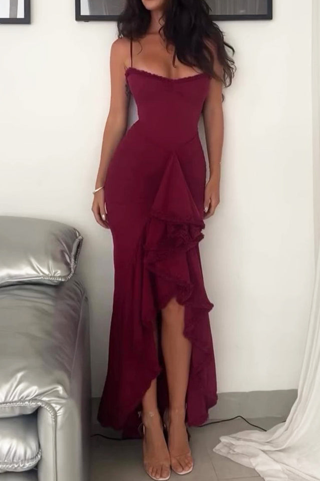 Glam Ruffled Front Ruched Gown