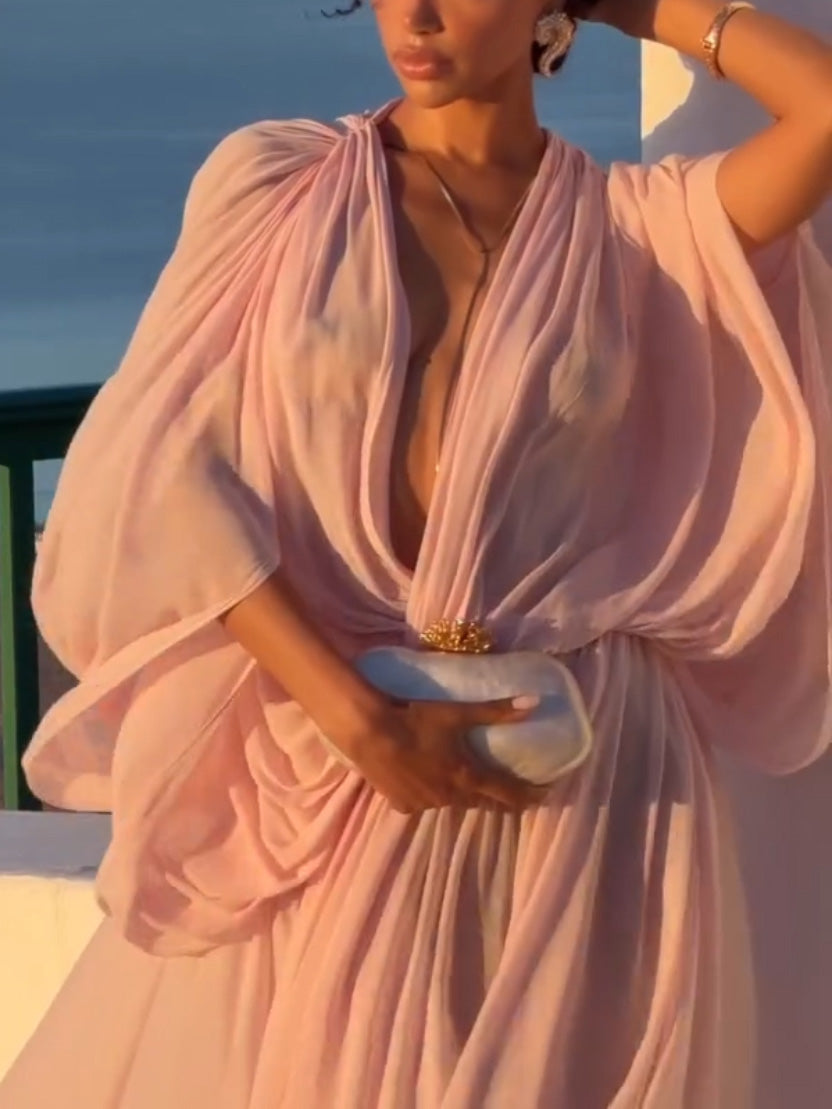Peach Pink Chiffon Maxi Dress