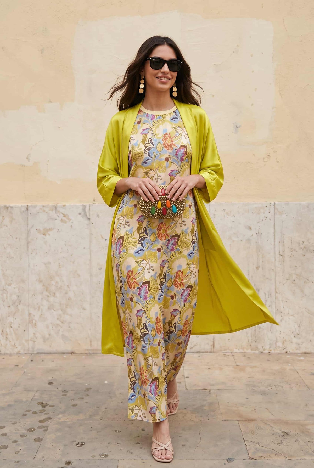 Retro Floral Sleeveless Midi Dress
