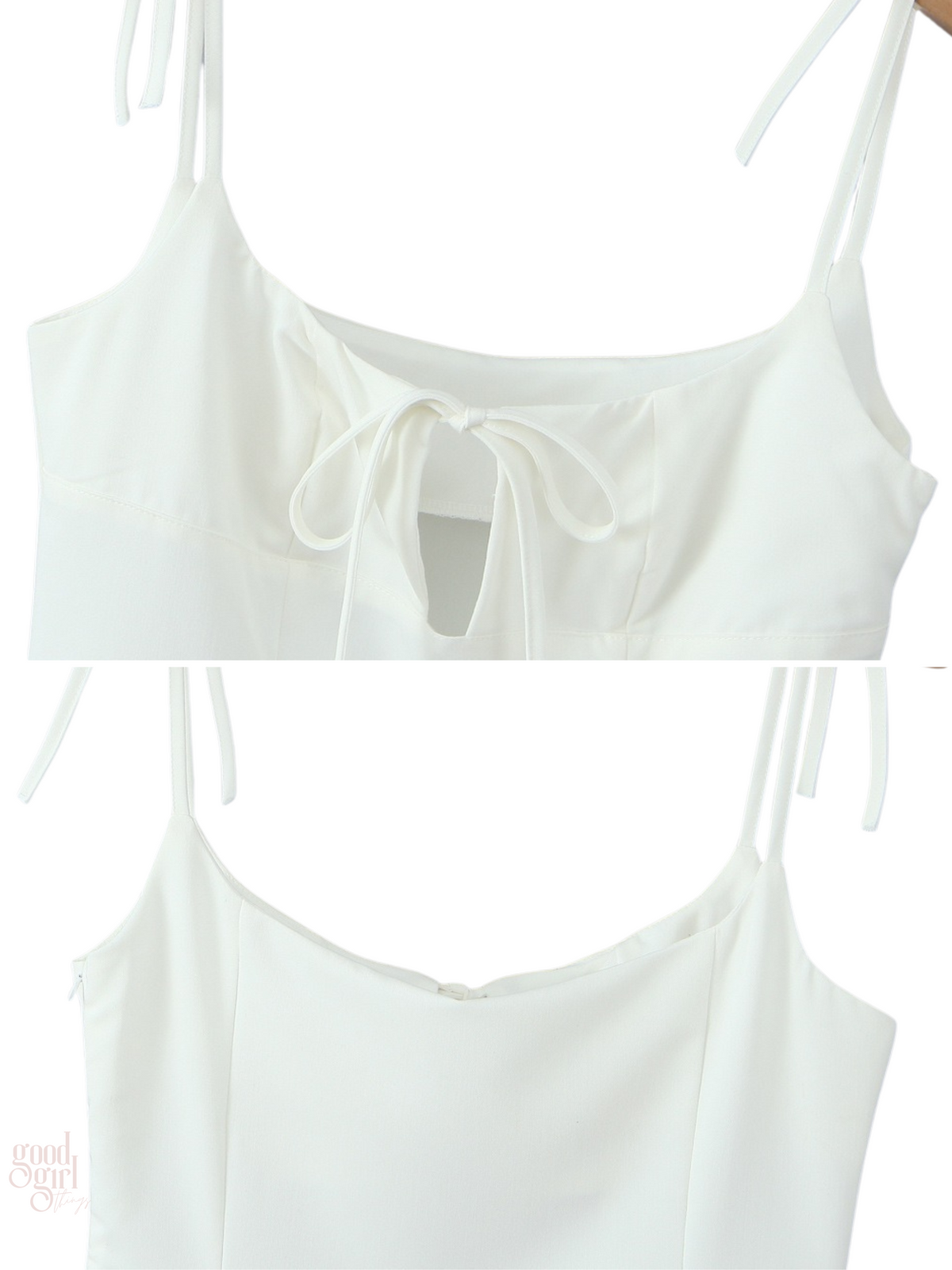 White Shoulder-Tie Mini Dress