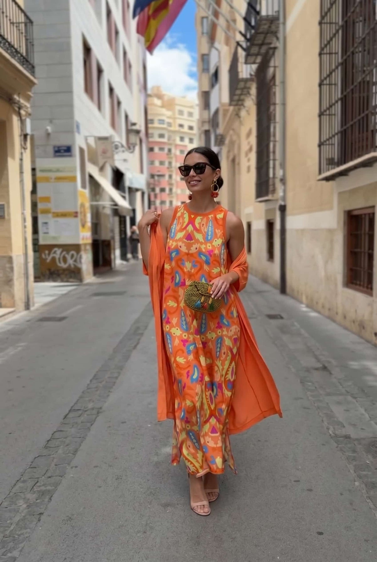 Retro Floral Sleeveless Midi Dress