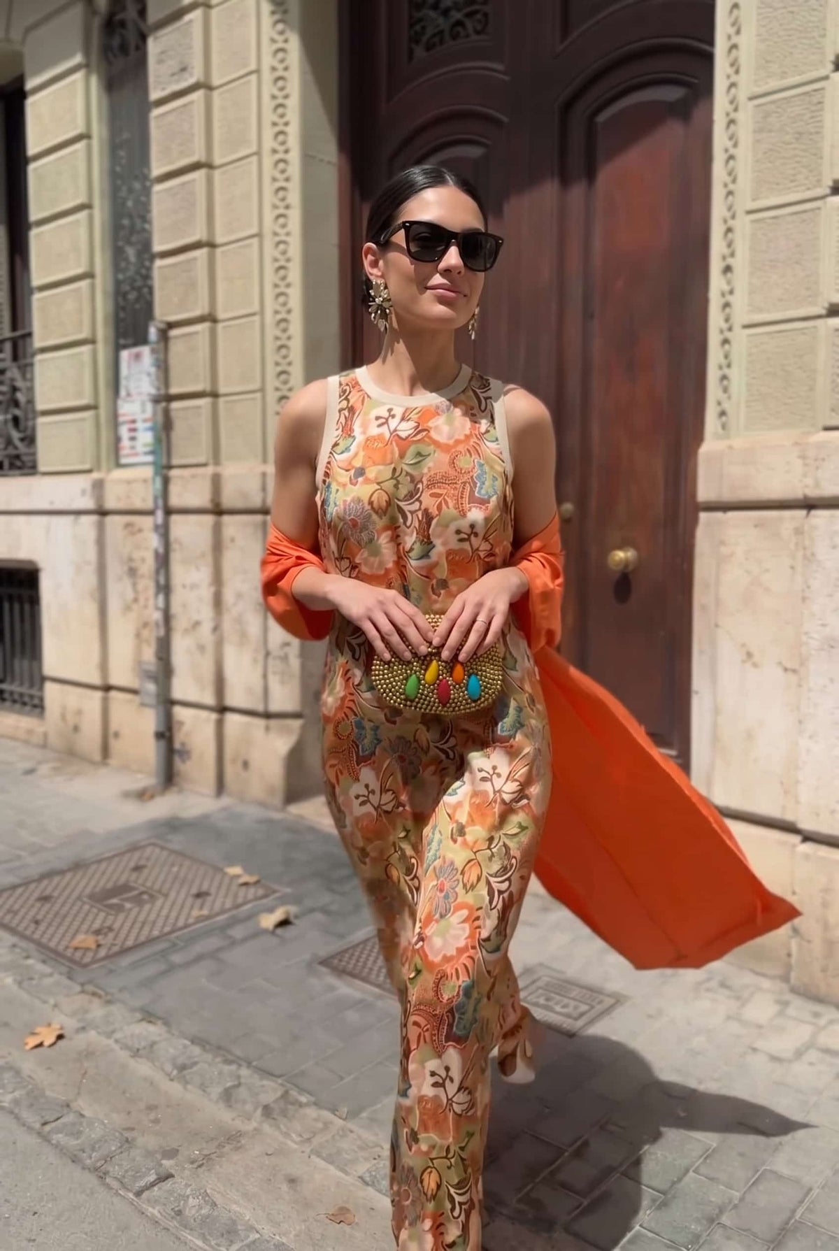 Retro Floral Sleeveless Midi Dress