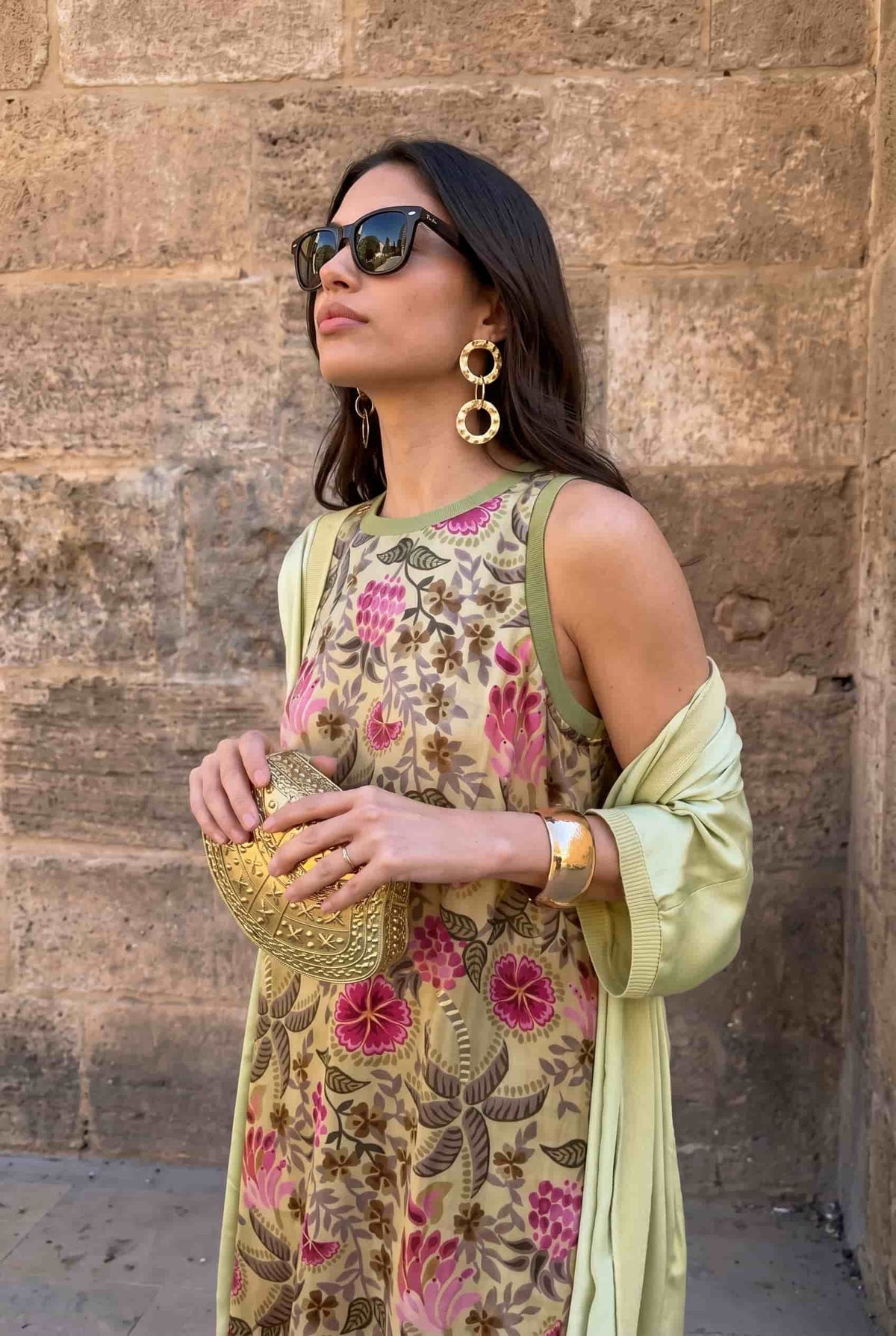 Retro Floral Sleeveless Midi Dress