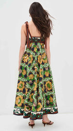 Green Floral Shoulder-Tie Maxi Dress