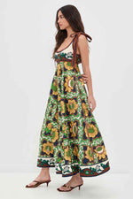 Green Floral Shoulder-Tie Maxi Dress