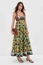 Green Floral Shoulder-Tie Maxi Dress
