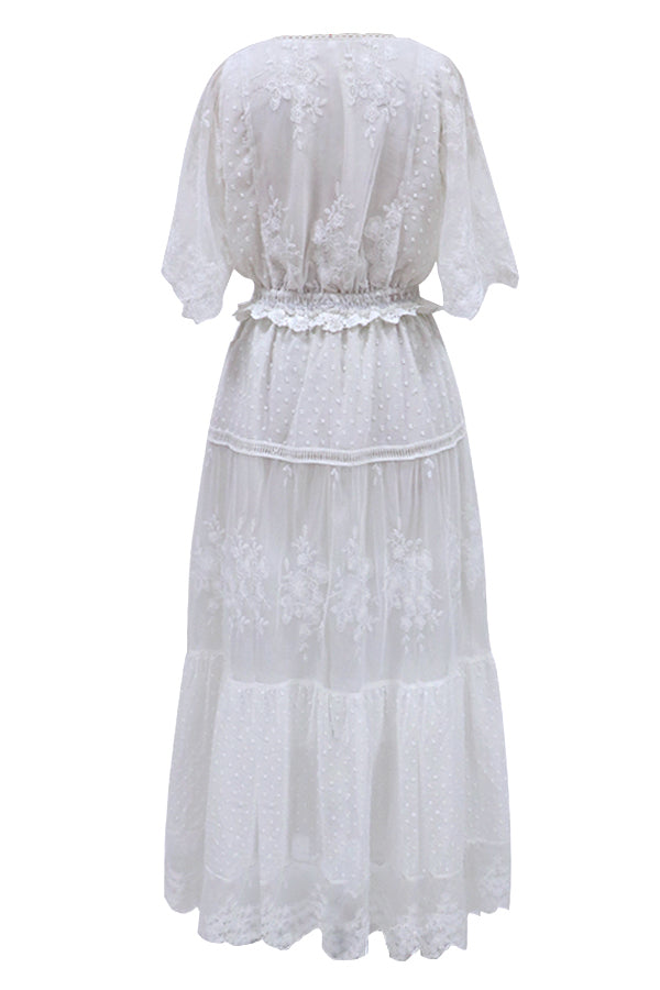 Sweet White Crochet Lace Maxi Dress