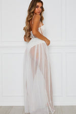 White Tulle Mesh Bandeau Maxi Dress