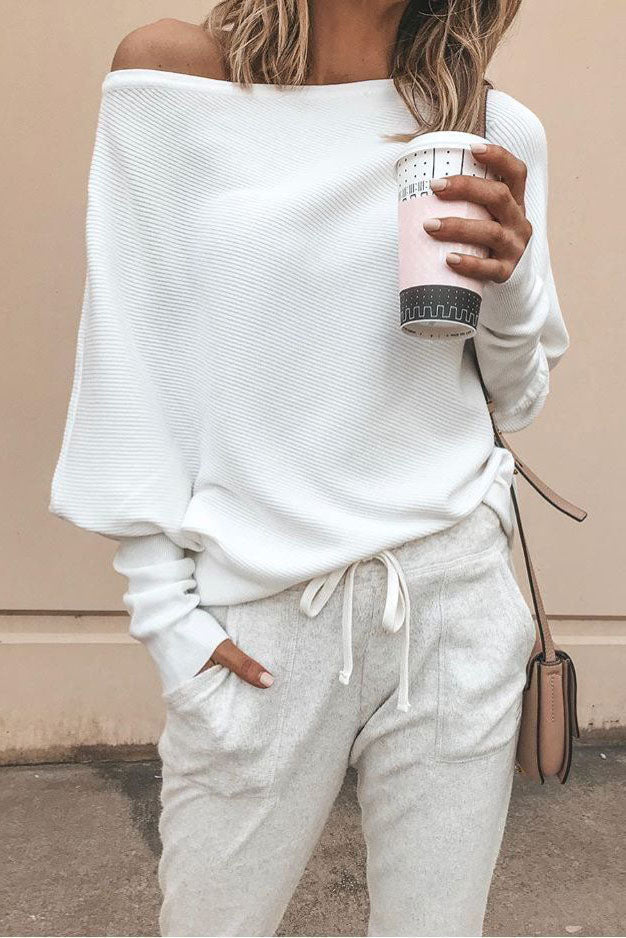 One-shoulder Neck Ribbed Knit T-shirt Top