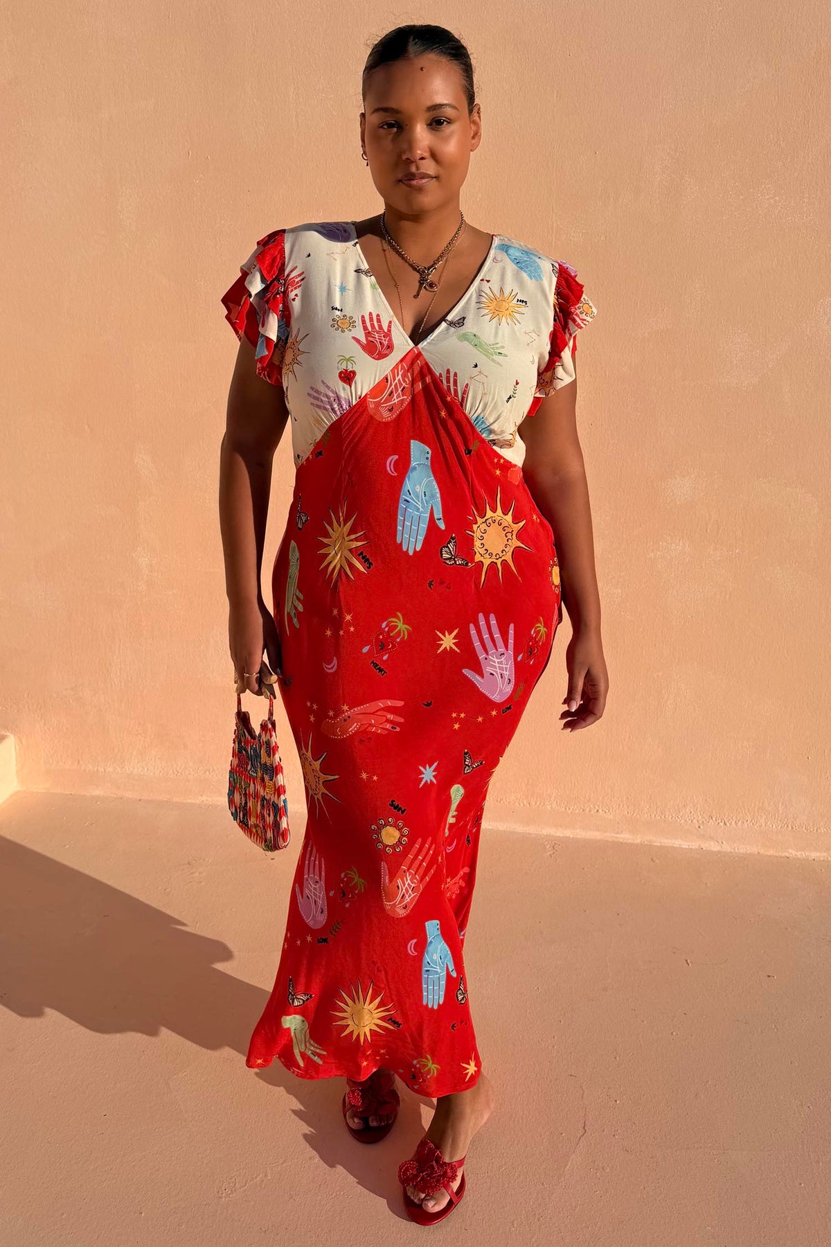 Red Graffiti Print Midi Dress