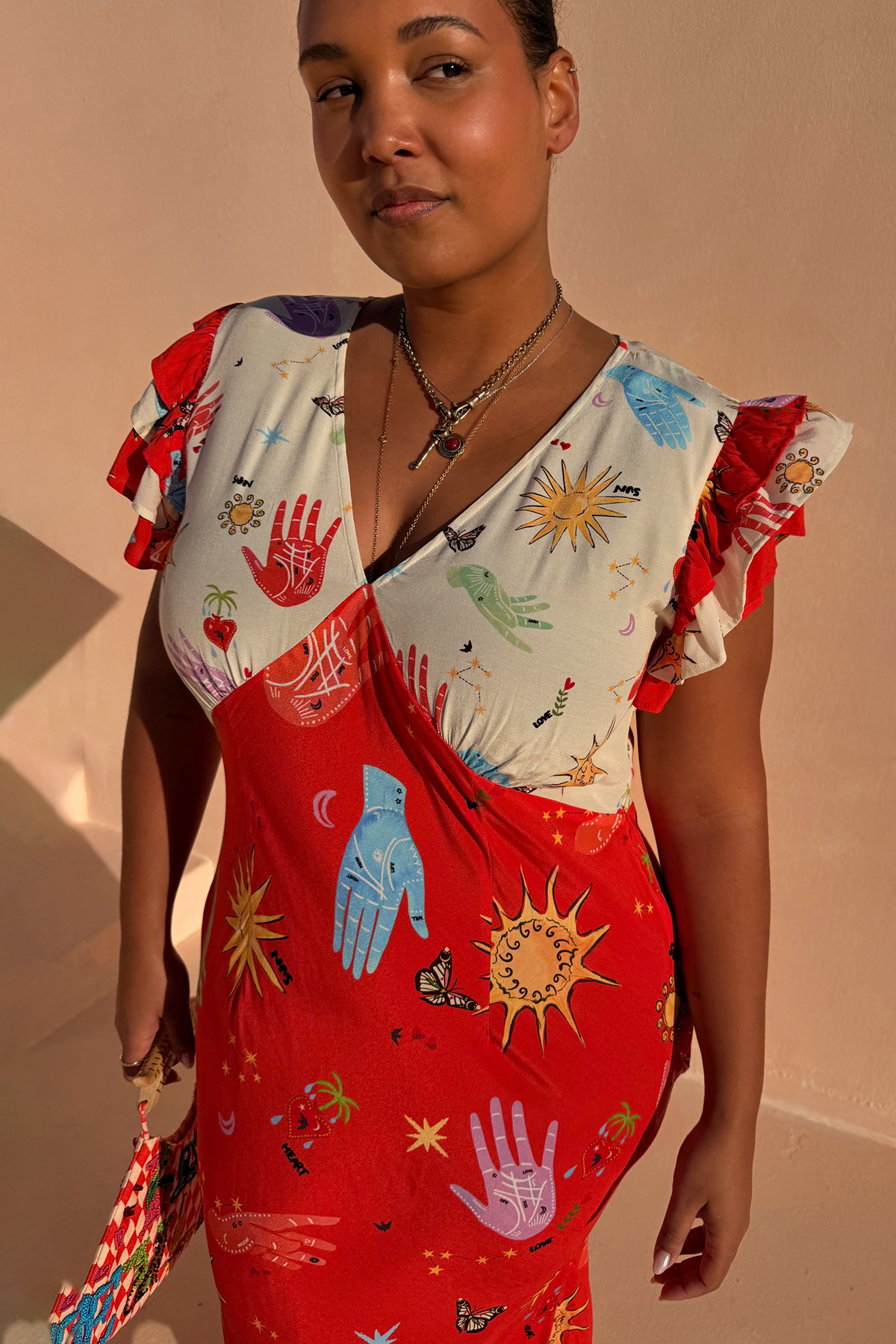 Red Graffiti Print Midi Dress