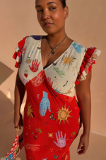 Red Graffiti Print Midi Dress