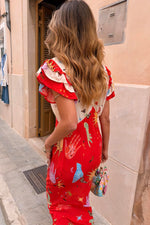 Red Graffiti Print Midi Dress