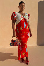 Red Graffiti Print Midi Dress