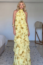 Yellow Halter Top And Ruffled Skirt Two-Piece Set