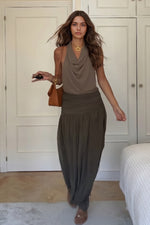 Brown Halter Top And Skirt Two-Piece Suit