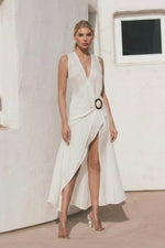 White Buckled Waist Cover-Up Dress