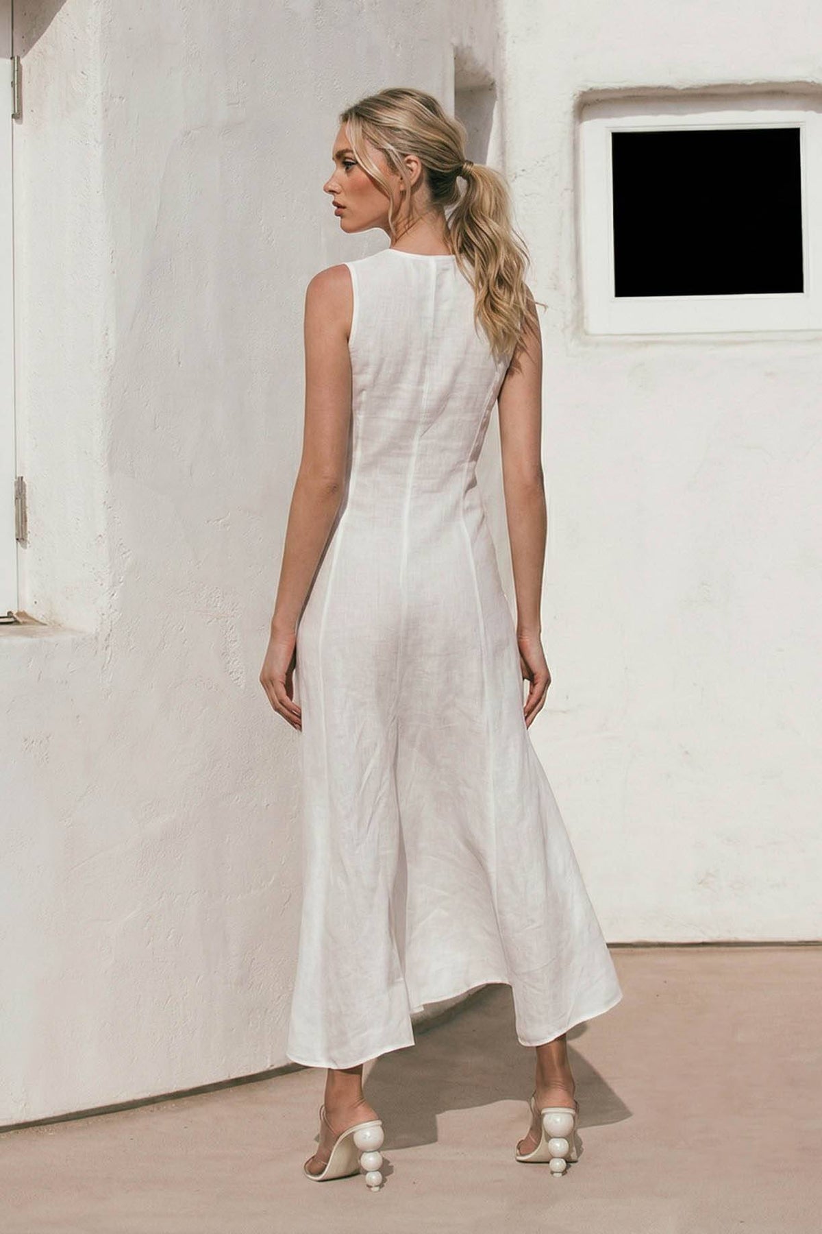White Buckled Waist Cover-Up Dress