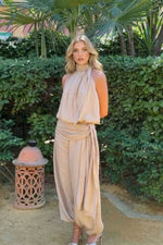 Khaki Cold Shoulder Top And Bloomers Two-Piece Set