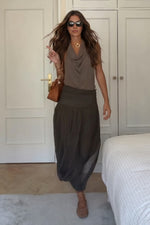 Brown Halter Top And Skirt Two-Piece Suit