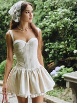 Beige Corset Pleated Mini Dress