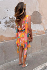Yellow Floral Halter Mini Dress