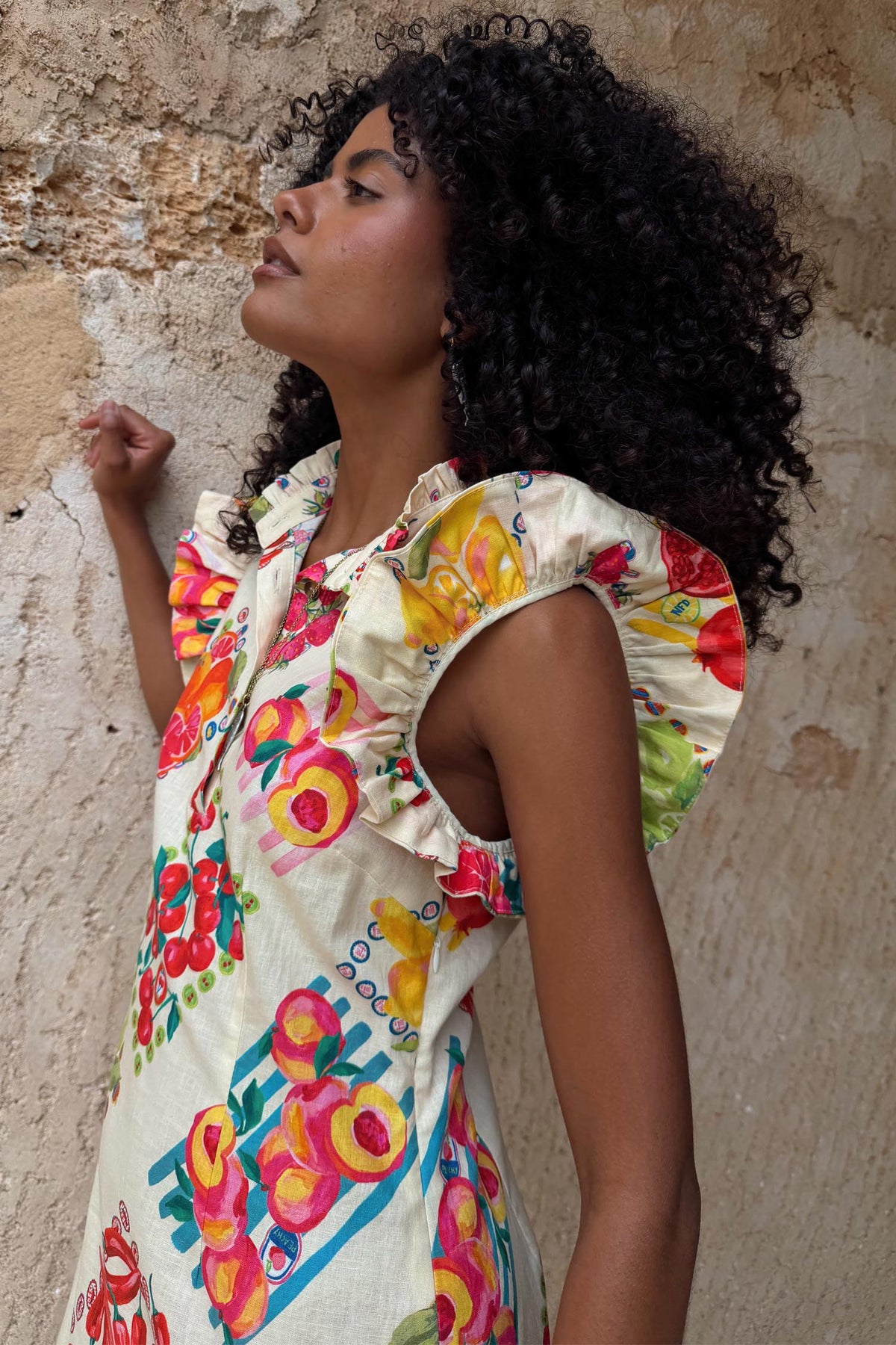 Colorful Fruit Stamps Slip Midi Dress