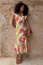 Colorful Fruit Stamps Slip Midi Dress