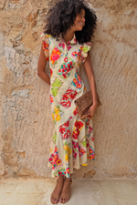 Colorful Fruit Stamps Slip Midi Dress