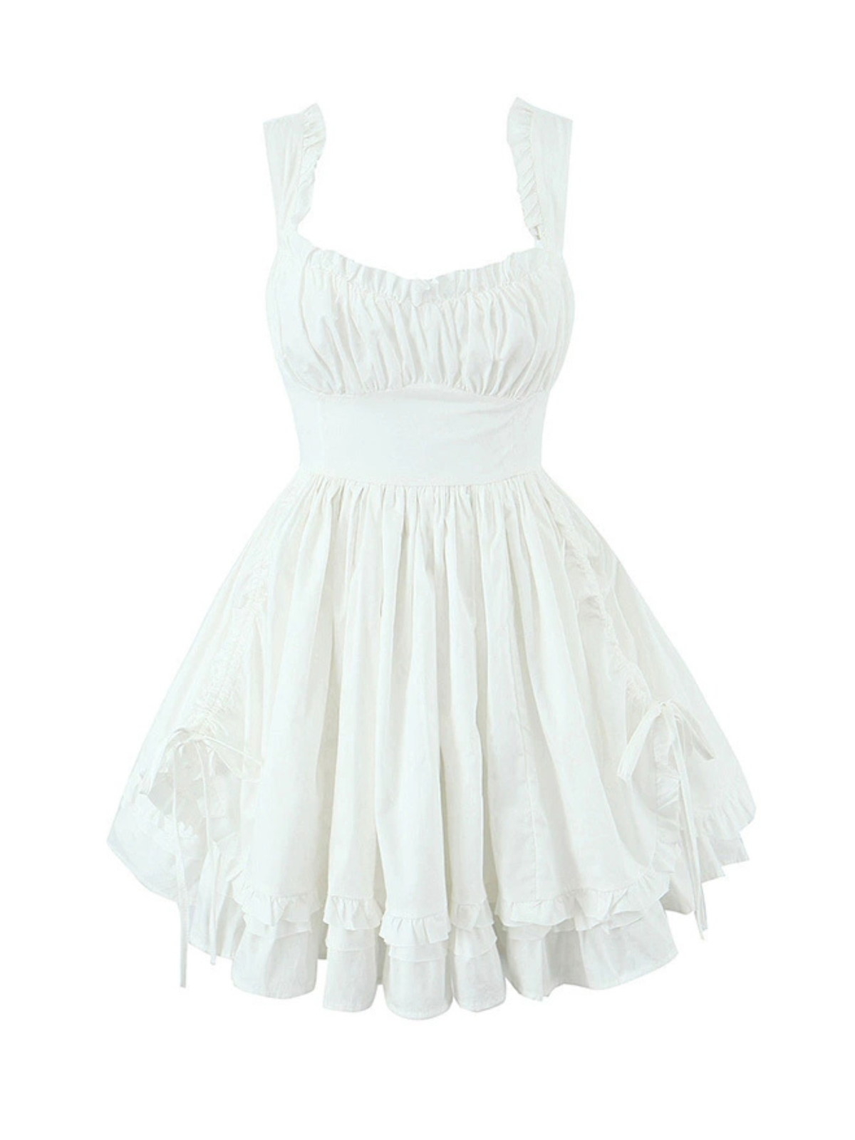 White Pleated Waist Sleeveless Mini Dress
